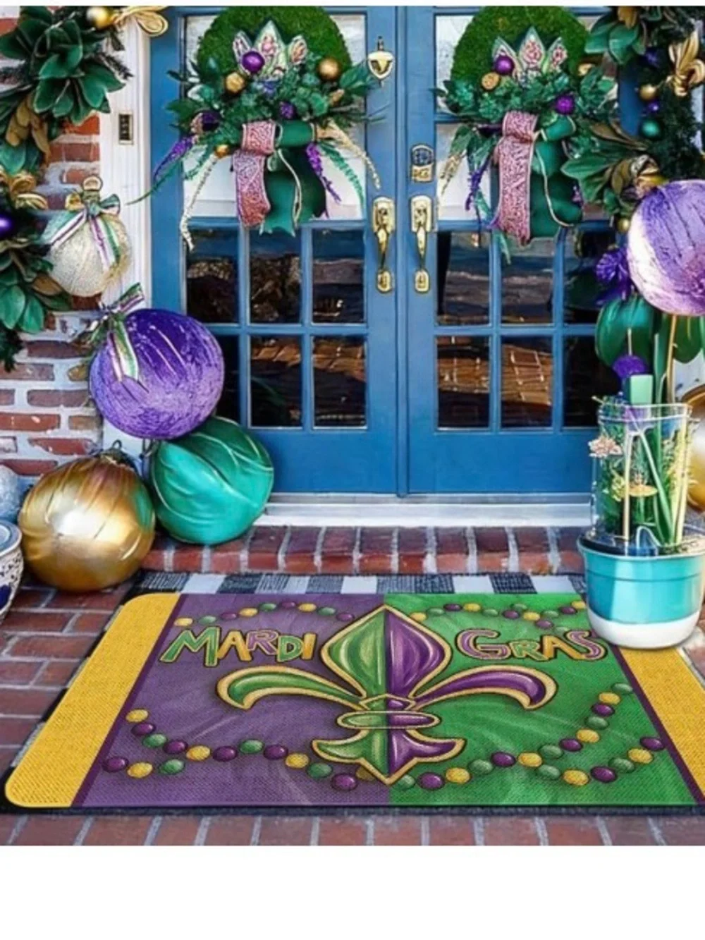 Mardi Gras Table Runner & Floor Mat- Purple, Green & Gold, New